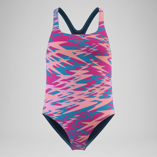 Girls Hyperboom Printed Medalist Swimsuit Blue/Pink | Speedo