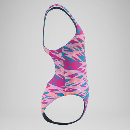 Girls Hyperboom Printed Medalist Swimsuit Blue/Pink | Speedo