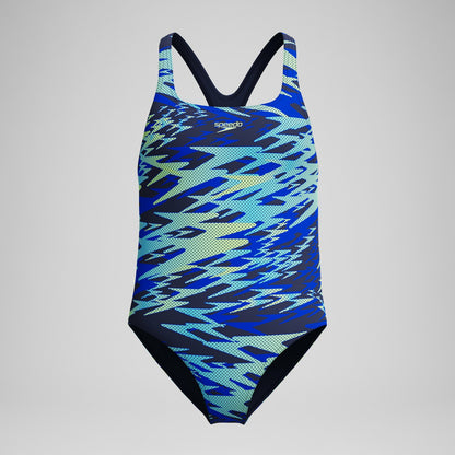Girls Hyperboom Printed Medalist Swimsuit Blue/Green | Speedo