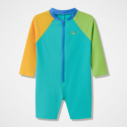 Infants Colourblock Long Sleeve Zip Swimsuit Green/Orange | Speedo