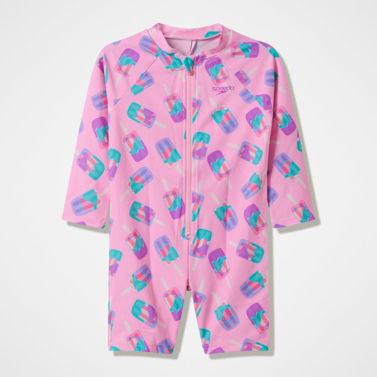 Infants Printed Long Sleeve Zip Swimsuit Pink | Speedo