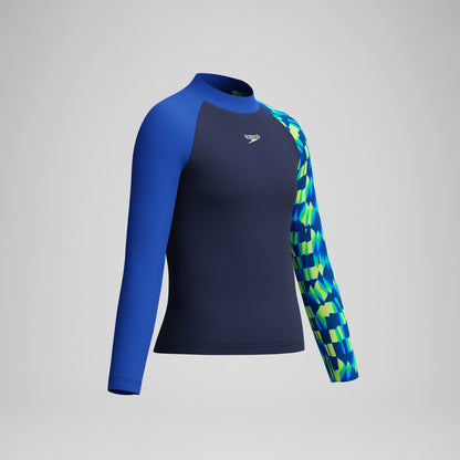 Boys Printed Long Sleeve Rashguard Navy/Green | Speedo