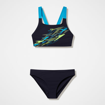 Medley Logo V-Back Bikini Set Black/Turquoise | Speedo