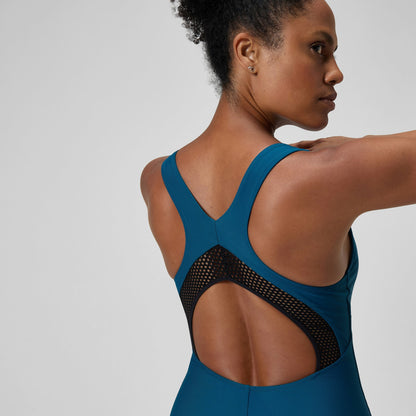 Solid Scoop Neck Mesh Swimsuit Dark Teal | Speedo