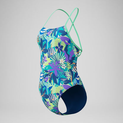 Club Training Printed Tie Back Swimsuit Green | Speedo