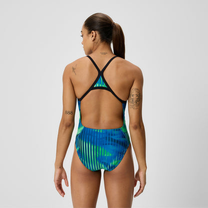 Club Training Printed Turnback Swimsuit Blue/Green | Speedo