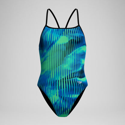 Club Training Printed Turnback Swimsuit Blue/Green | Speedo