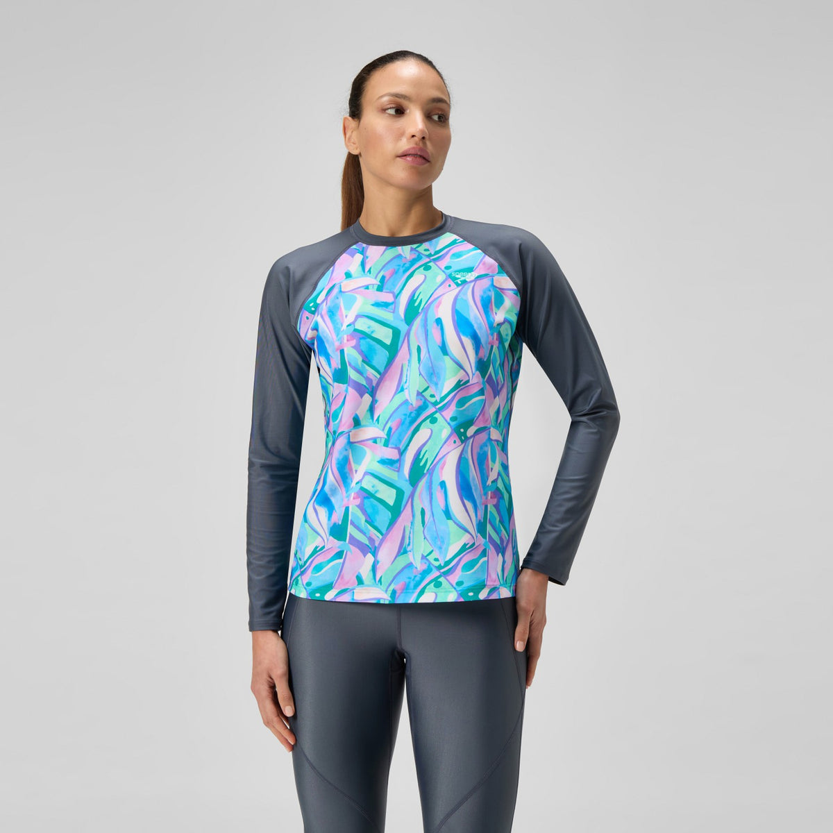 Printed Long Sleeve Swim Shirt Grey/Green | Speedo