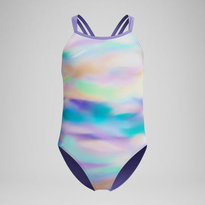 Girls Printed Twinstrap Swimsuit Purple/Green/Orange | Speedo