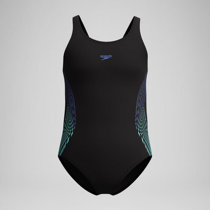 Girls' Placement Muscleback Swimsuit Black/Blue | Speedo