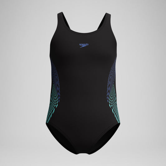 Girls' Placement Muscleback Swimsuit Black/Blue | Speedo