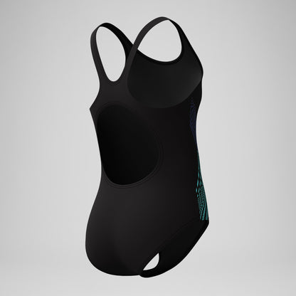 Girls' Placement Muscleback Swimsuit Black/Blue | Speedo