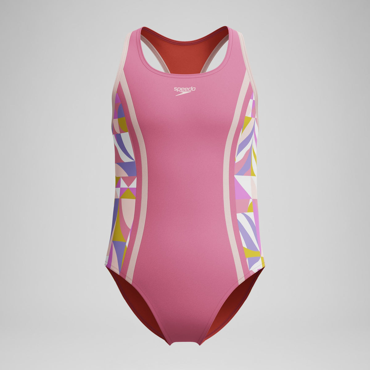 Girls Printed Spliced Racerback Swimsuit Pink | Speedo
