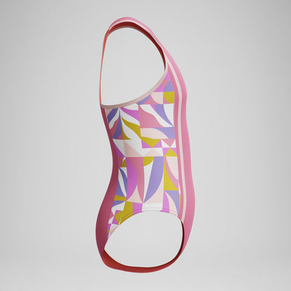 Girls Printed Spliced Racerback Swimsuit Pink | Speedo