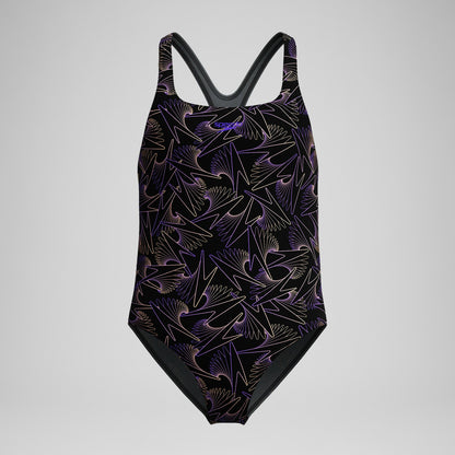 Girls Hyperboom Medalist Allover Print Swimsuit Black/Peach | Speedo
