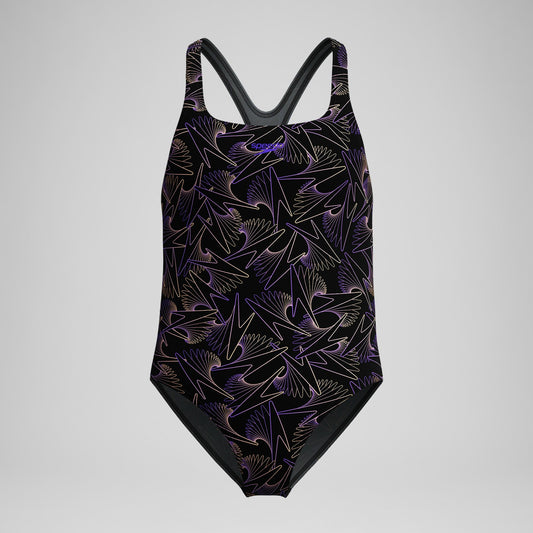 Girls Hyperboom Medalist Allover Print Swimsuit Black/Peach | Speedo