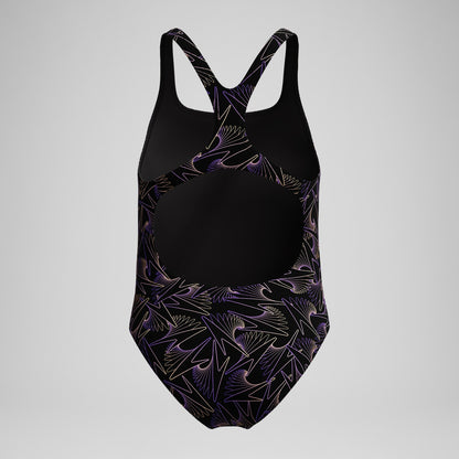Girls Hyperboom Medalist Allover Print Swimsuit Black/Peach | Speedo