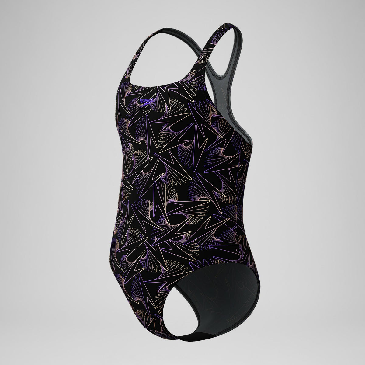 Girls Hyperboom Medalist Allover Print Swimsuit Black/Peach | Speedo