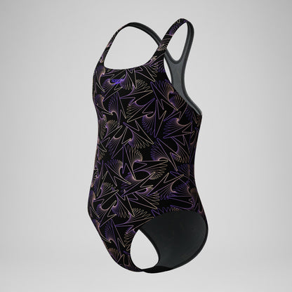 Girls Hyperboom Medalist Allover Print Swimsuit Black/Peach | Speedo