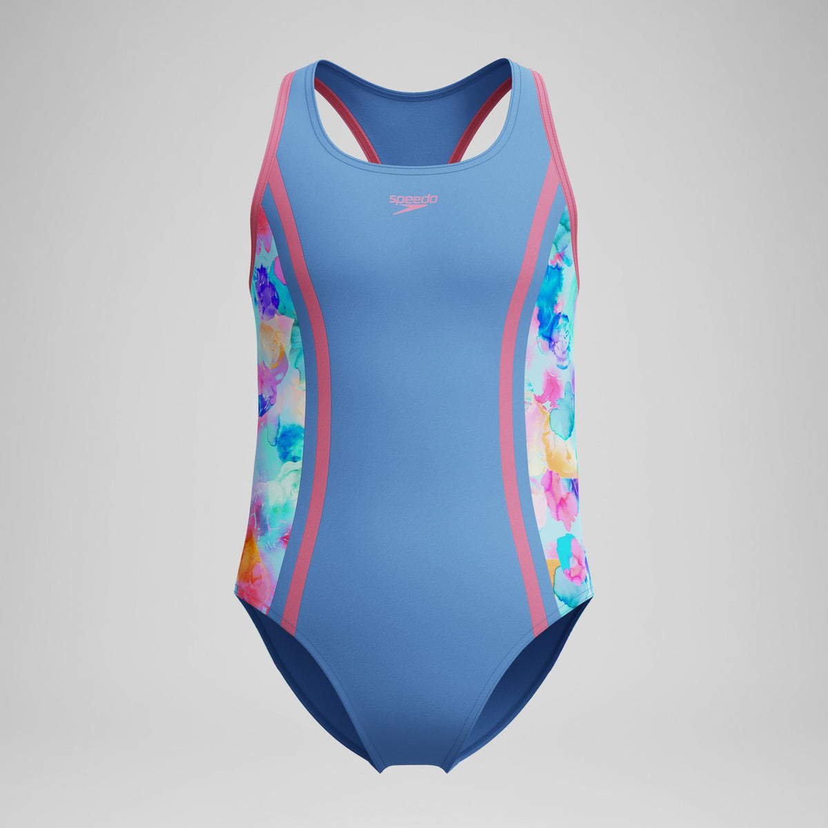 Girls Printed Spliced Racerback Swimsuit Blue | Speedo