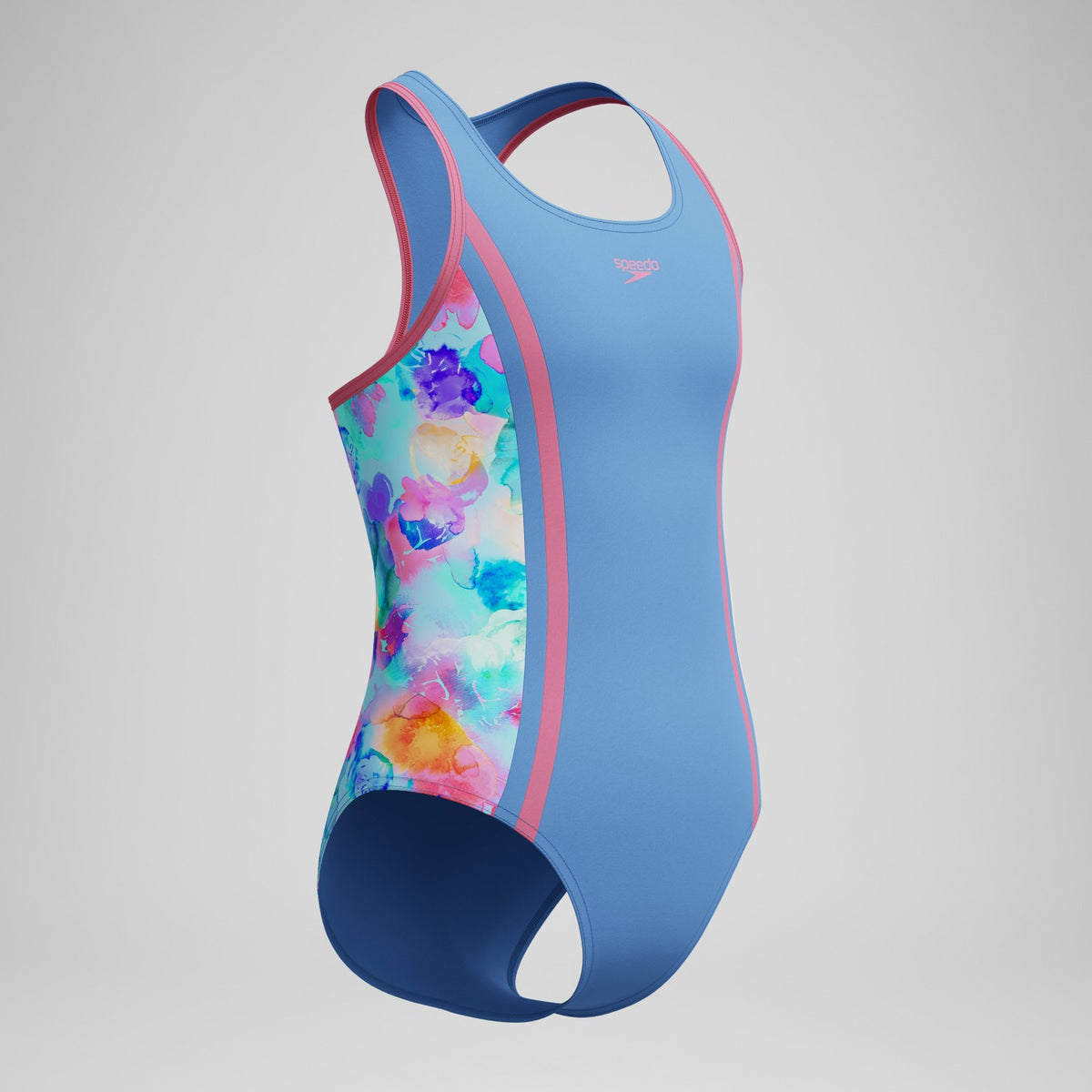 Girls Printed Spliced Racerback Swimsuit Blue | Speedo