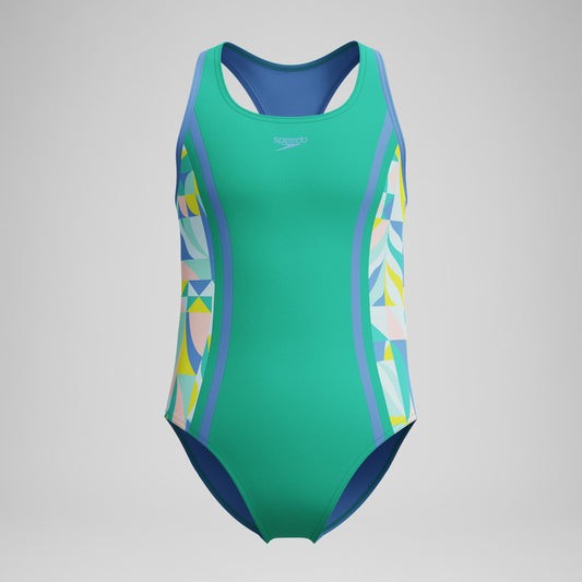 Girls Printed Racerback Swimsuit Green | Speedo