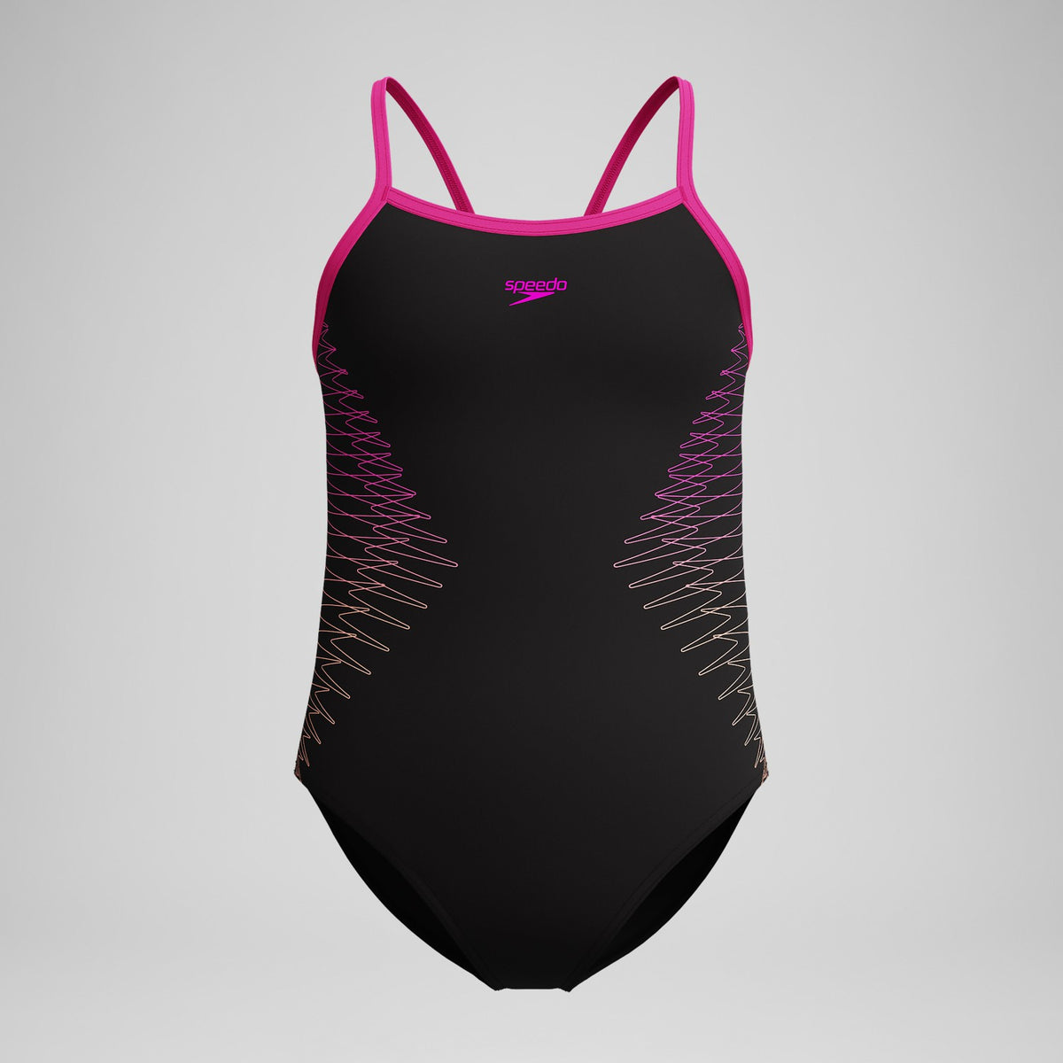 Girls Plastisol Placement Thinstrap Swimsuit Black/Pink | Speedo