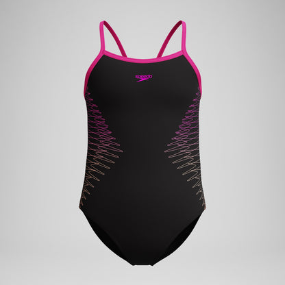 Girls Plastisol Placement Thinstrap Swimsuit Black/Pink | Speedo