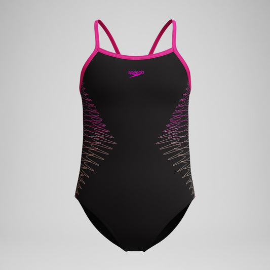 Girls Plastisol Placement Thinstrap Swimsuit Black/Pink | Speedo