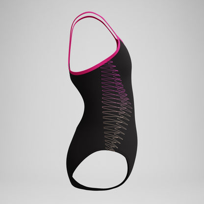 Girls Plastisol Placement Thinstrap Swimsuit Black/Pink | Speedo
