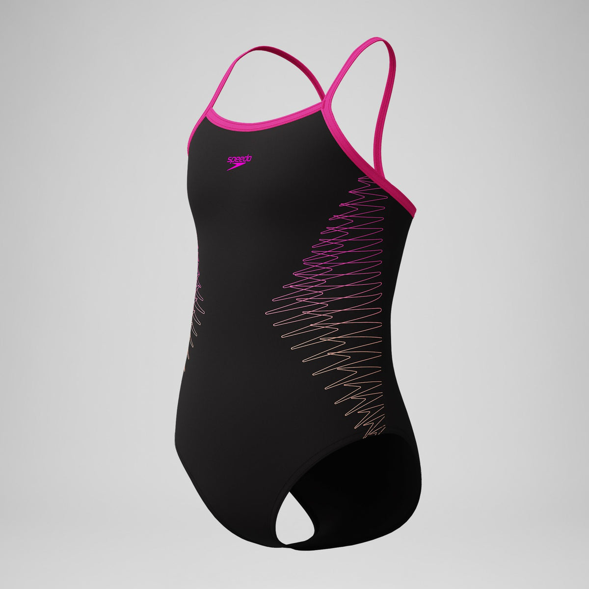 Girls Plastisol Placement Thinstrap Swimsuit Black/Pink | Speedo