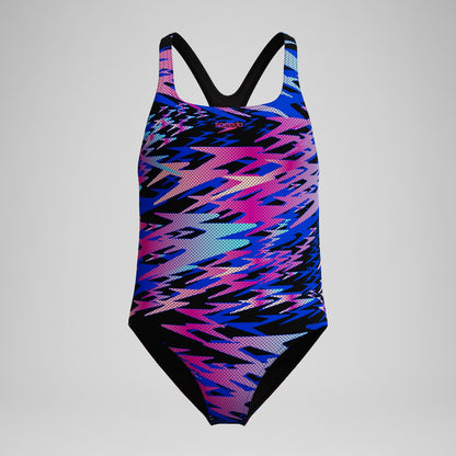 Girls Hyperboom Printed Medalist Swimsuit Black | Speedo