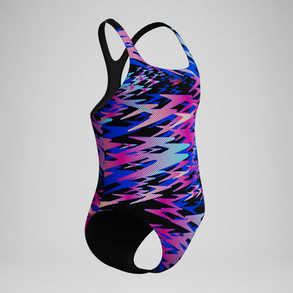 Girls Hyperboom Printed Medalist Swimsuit Black | Speedo