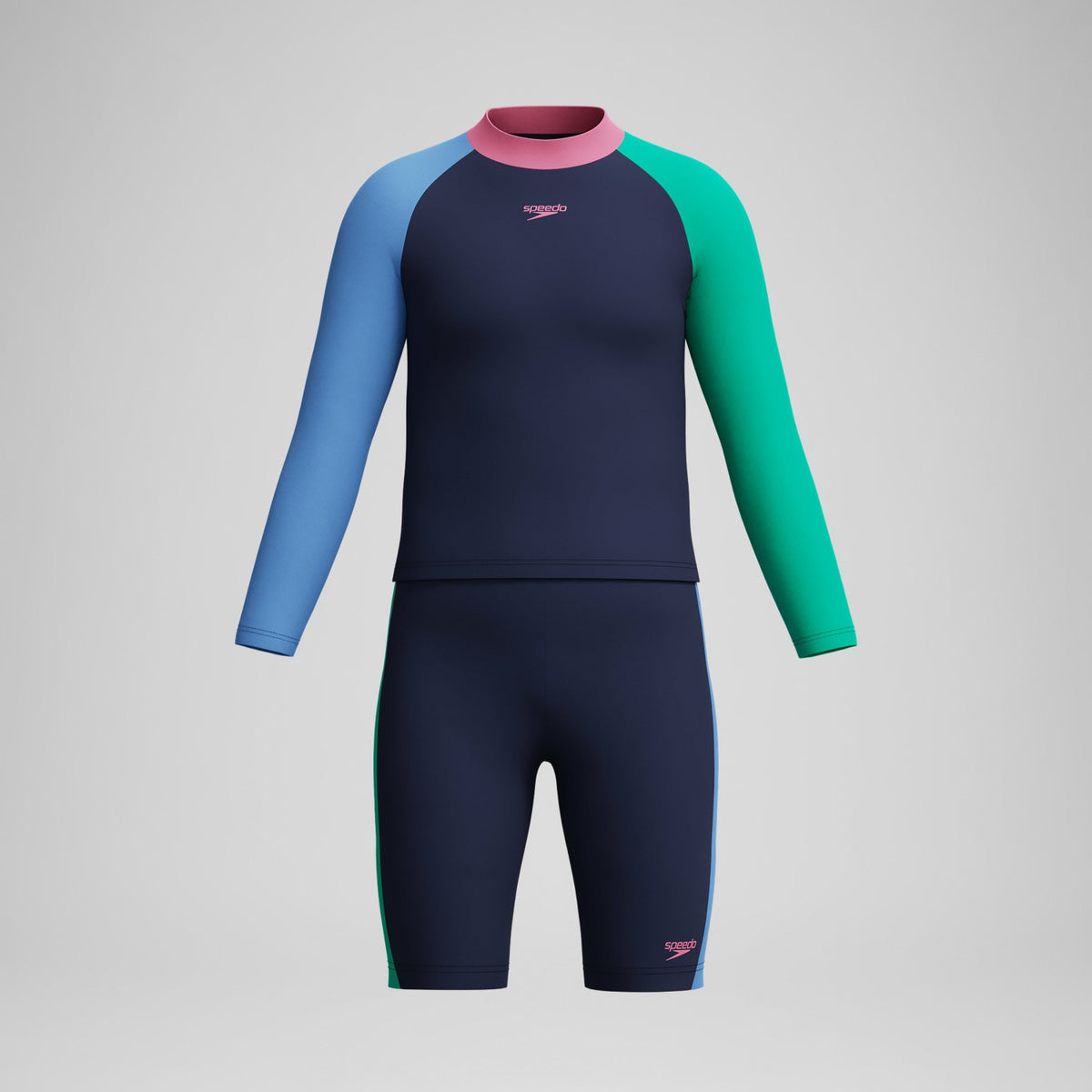 Girls' Colourblock Rash Top & Jammer Set Black/Pink | Speedo