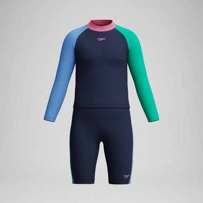 Girls' Colourblock Rash Top & Jammer Set Black/Pink | Speedo