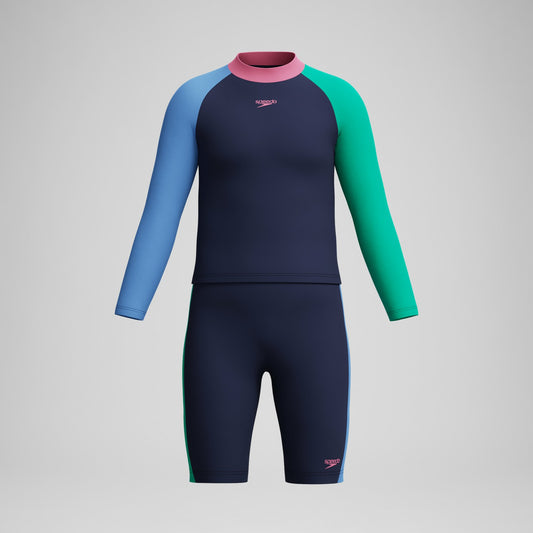 Girls' Colourblock Rash Top & Jammer Set Black/Pink | Speedo
