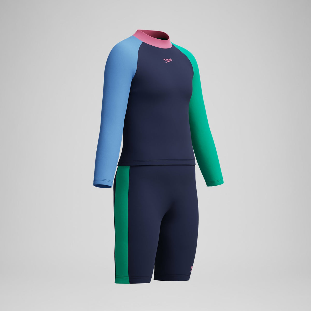 Girls' Colourblock Rash Top & Jammer Set Black/Pink | Speedo