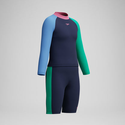 Girls' Colourblock Rash Top & Jammer Set Black/Pink | Speedo