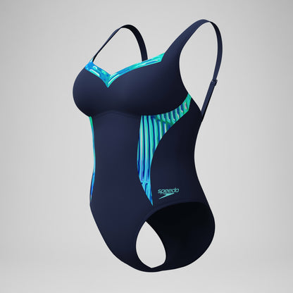 Shaping Printed LunaElustre Swimsuit Navy /Green | Speedo