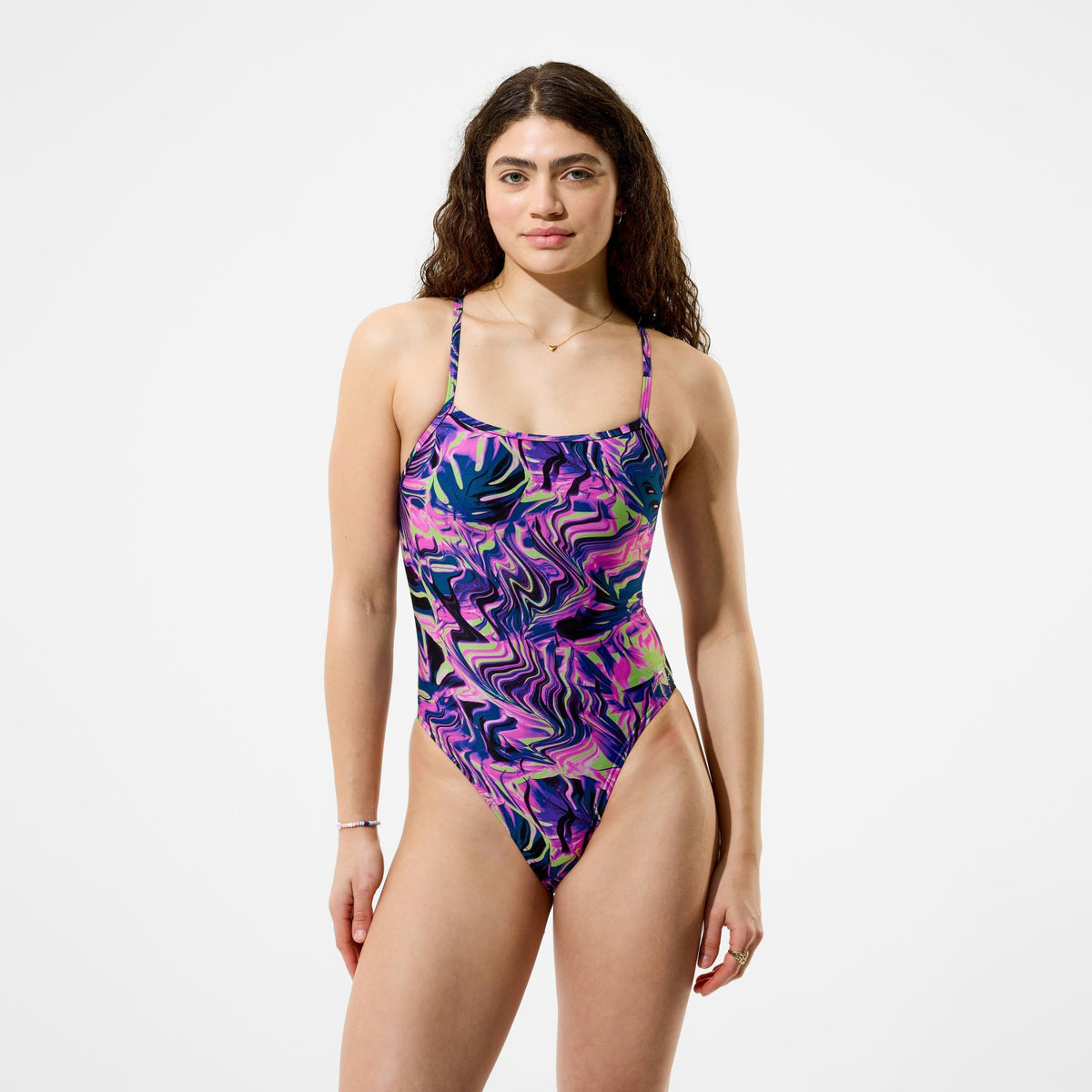 Club Training Printed Web Back Swimsuit Pink/Navy | Speedo