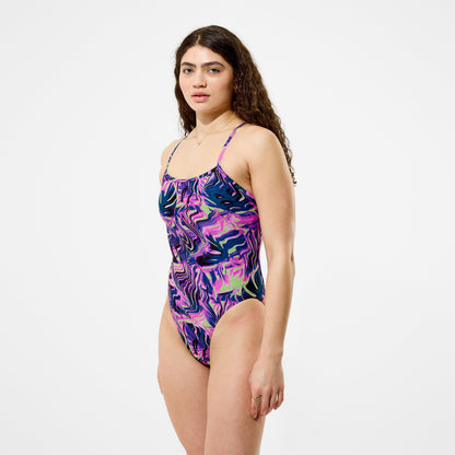 Club Training Printed Web Back Swimsuit Pink/Navy | Speedo