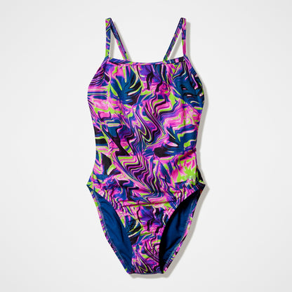 Club Training Printed Web Back Swimsuit Pink/Navy | Speedo