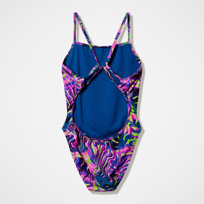 Club Training Printed Web Back Swimsuit Pink/Navy | Speedo