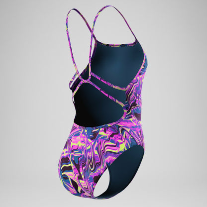 Club Training Printed Web Back Swimsuit Pink/Navy | Speedo