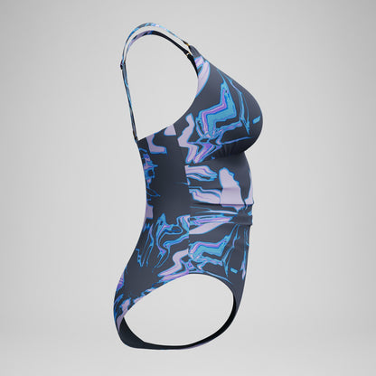 Shaping Printed V Neck Swimsuit Purple/Grey | Speedo