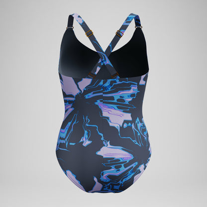 Shaping Printed V Neck Swimsuit Purple/Grey | Speedo