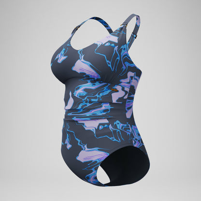 Shaping Printed V Neck Swimsuit Purple/Grey | Speedo
