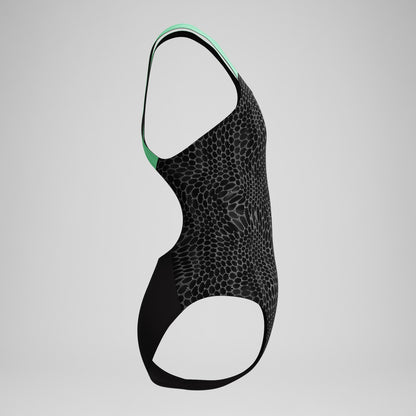Girls Allover Powerback Swimsuit Black/Green | Speedo