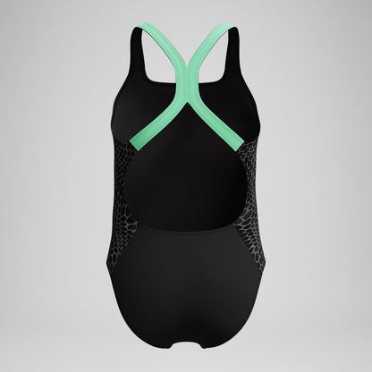 Girls Allover Powerback Swimsuit Black/Green | Speedo