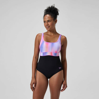Shaping Printed Contour Eclipse Swimsuit Black/Pink | Speedo